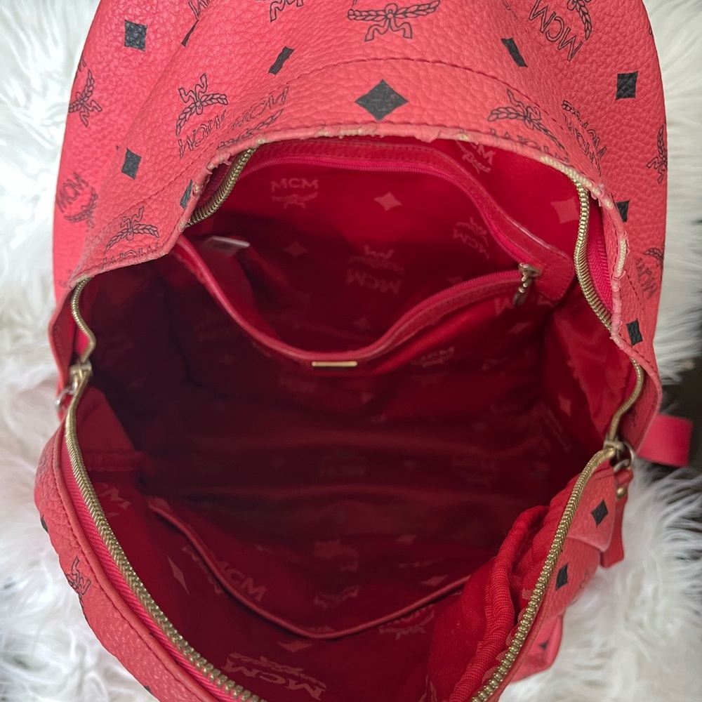 MCM Pink/Coral Logo Studded Backpack - Picture 12 of 16